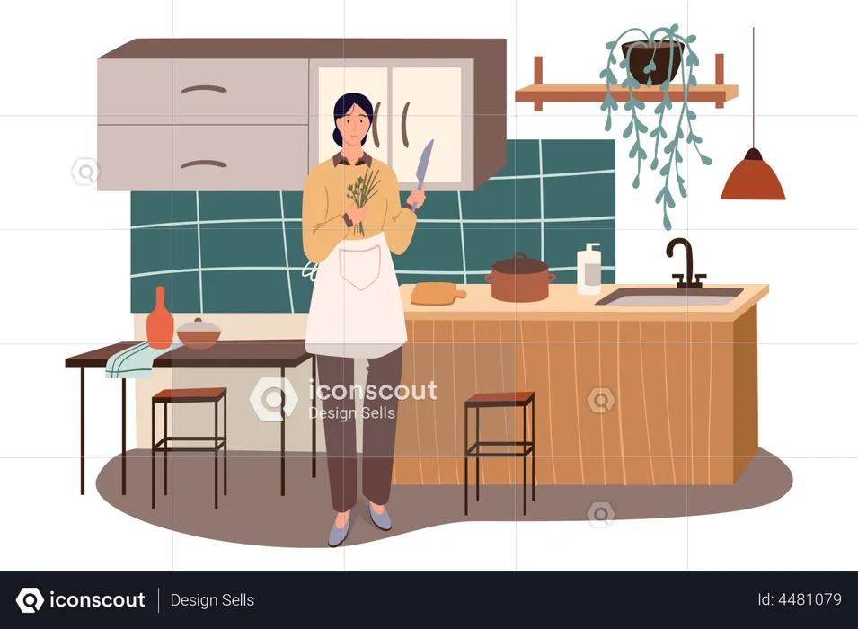 Mulher cozinhando comida  Ilustração