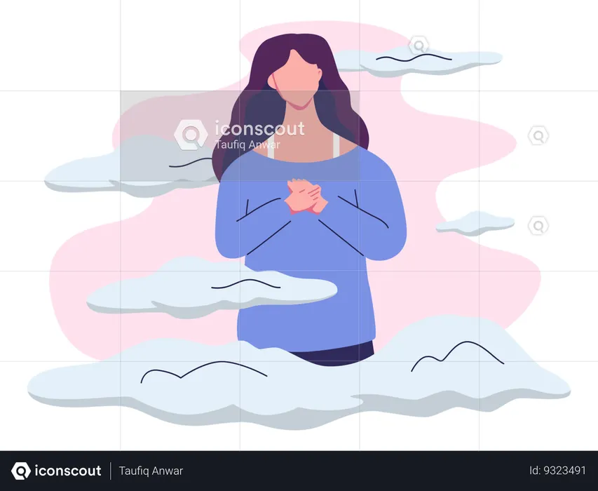 Mulher criativa na nuvem  Ilustração