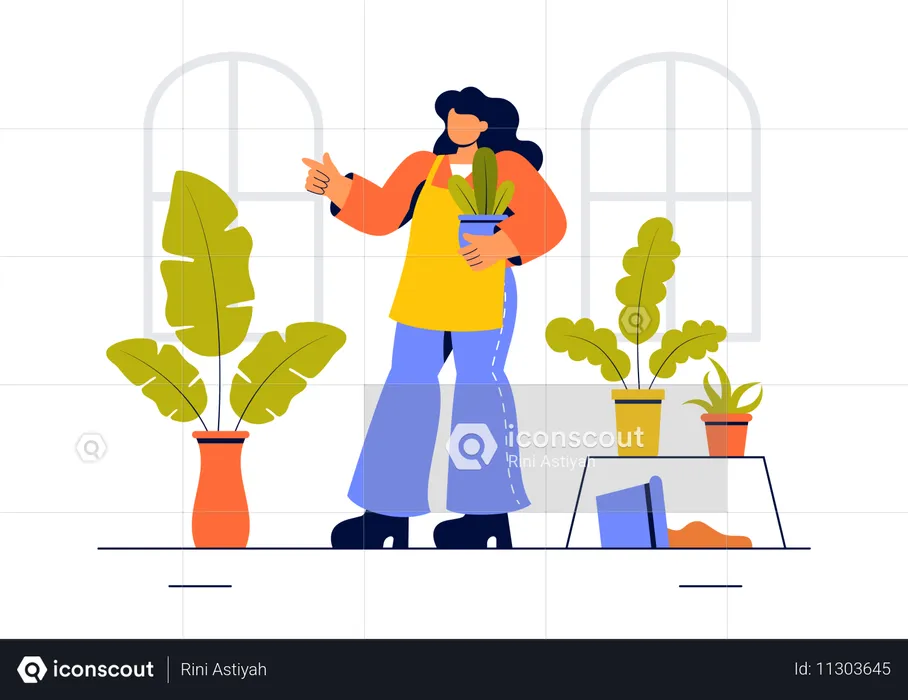 Mulher cuidando de planta  Ilustração