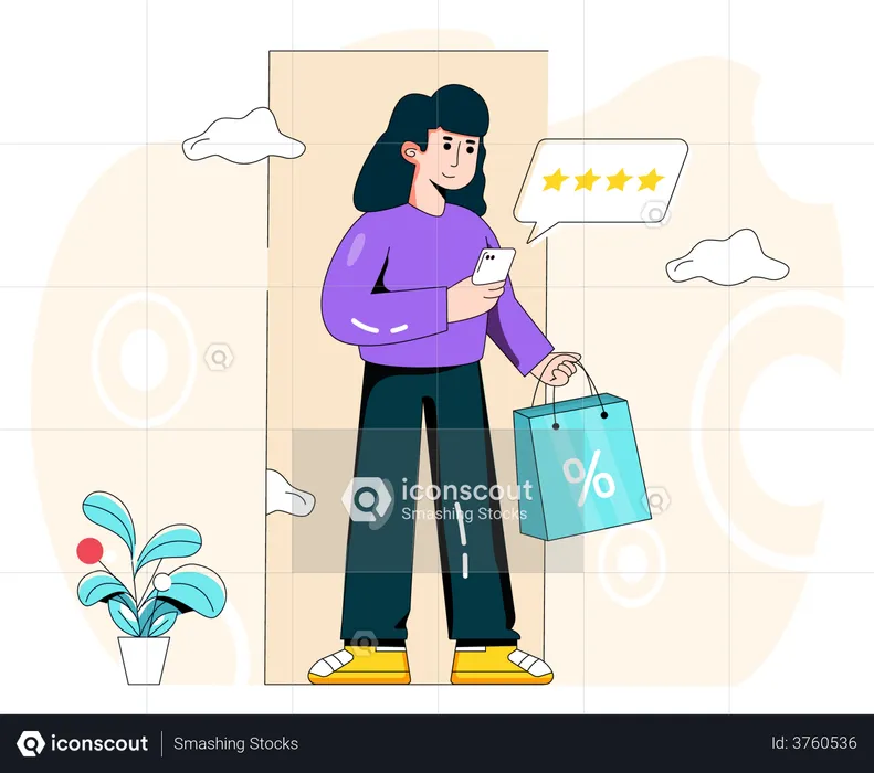 Mulher dando avaliação de produto on-line  Ilustração