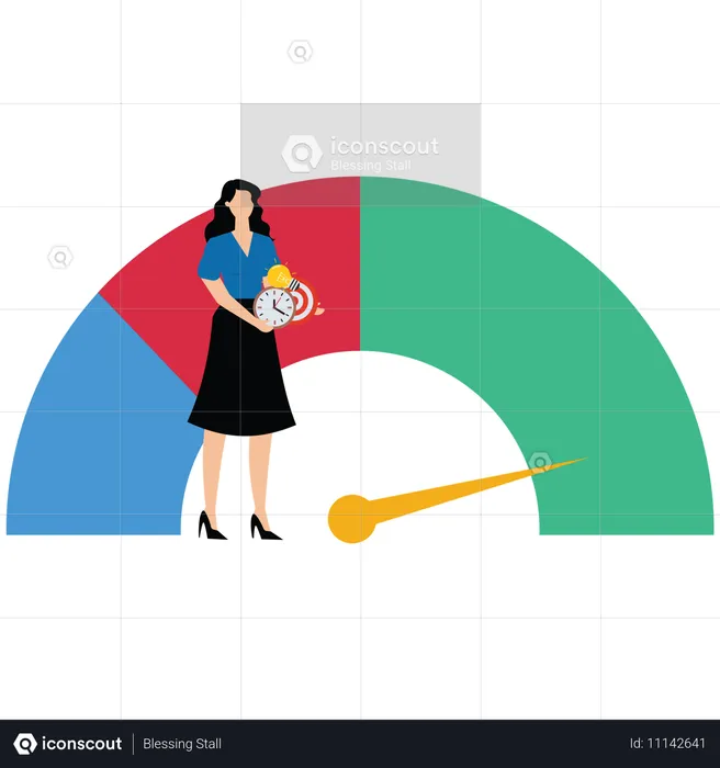 Mulher de negócios inteligente em alto desempenho lida com multitarefas  Ilustração