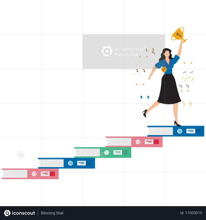 Empresária conquistando troféu empresarial  Ilustração