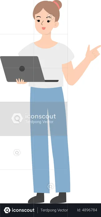 Mulher de negócios segurando laptop  Ilustração