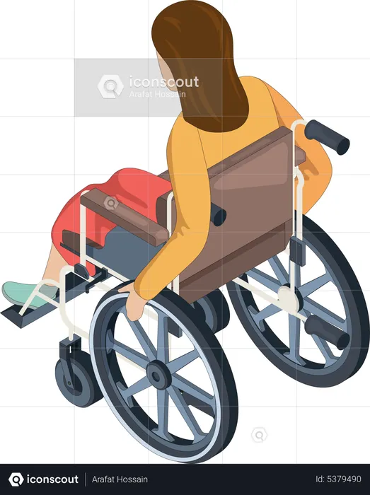 Mulher com deficiência sentada em cadeira de rodas  Ilustração