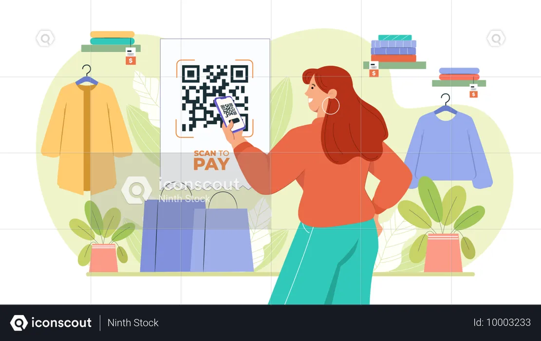 Mulher digitalizando Qrcode para pagamento  Ilustração