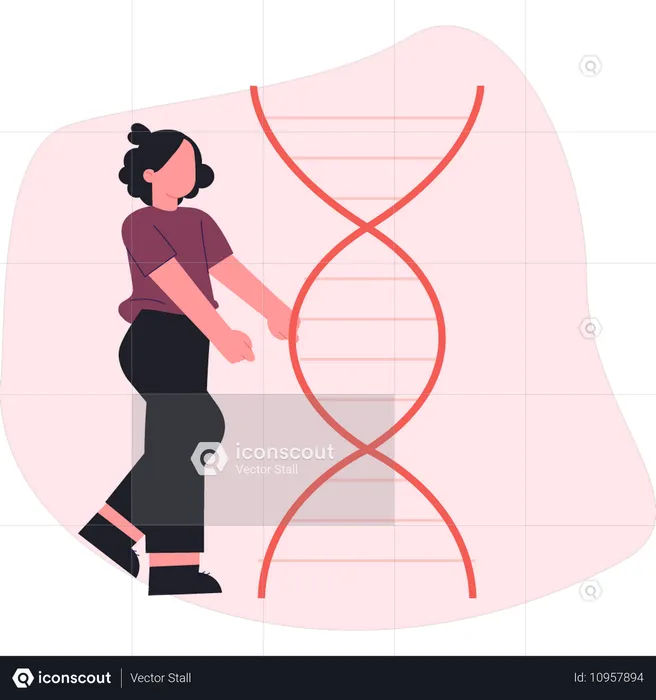 Mulher discutindo a estrutura do DNA  Ilustração