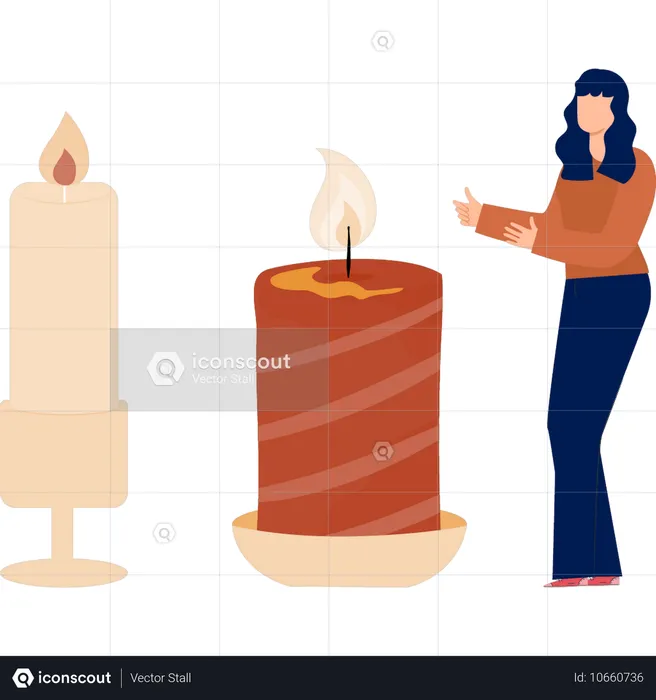 Mulher discutindo sobre velas genéricas  Ilustração