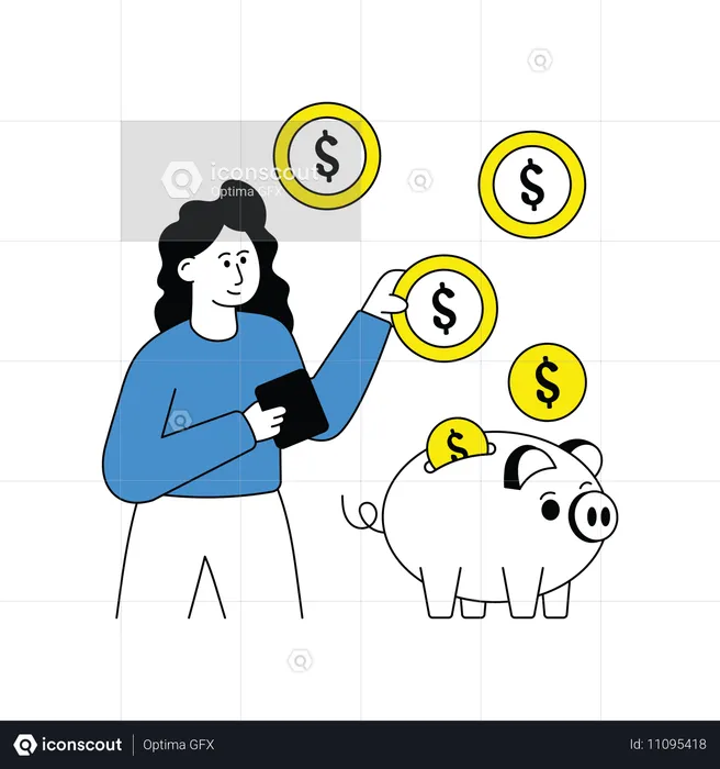 Mulher economizando dinheiro  Ilustração