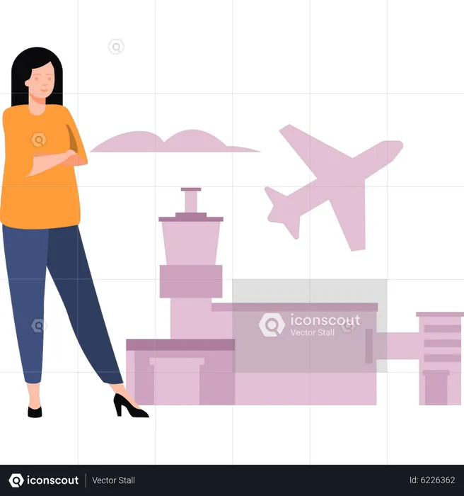 Mulher em pé no aeroporto  Ilustração