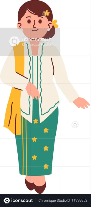 Mulher em traje kebaya  Ilustração