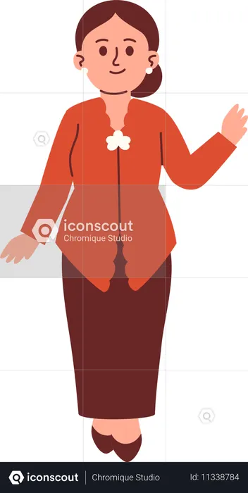 Mulher em traje Kebaya acenando com a mão  Ilustração