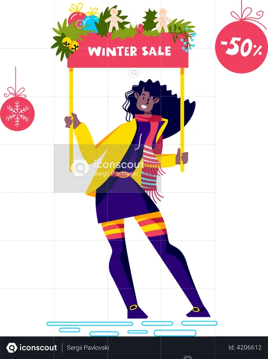 Mulher na promoção de inverno  Ilustração