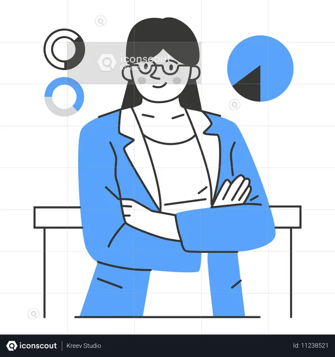 Mulher de negócios discute gráficos de mercado  Ilustração
