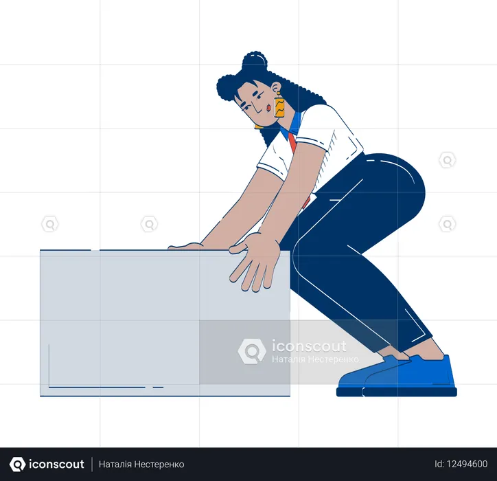 Empresária latina se curvando para levantar um bloco pesado  Ilustração