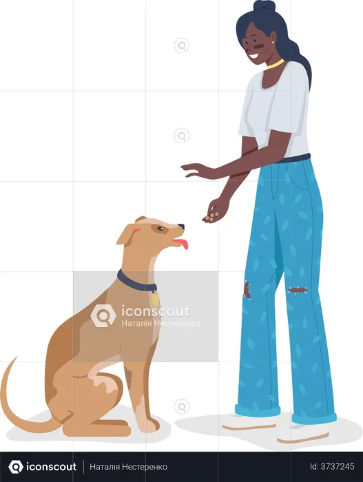 Mulher ensinando truques com cachorro  Ilustração