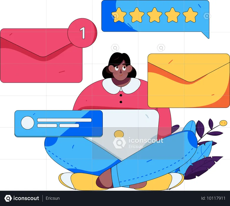 Mulher enviando e-mail de marketing  Ilustração