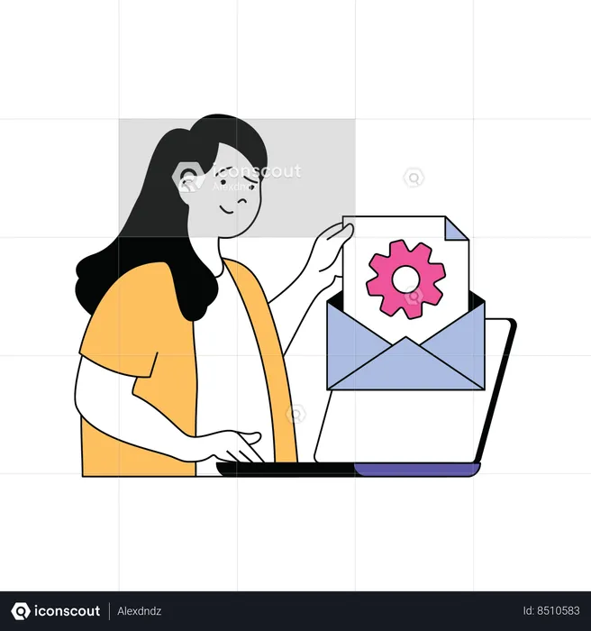 Mulher enviando boletim informativo por e-mail  Ilustração