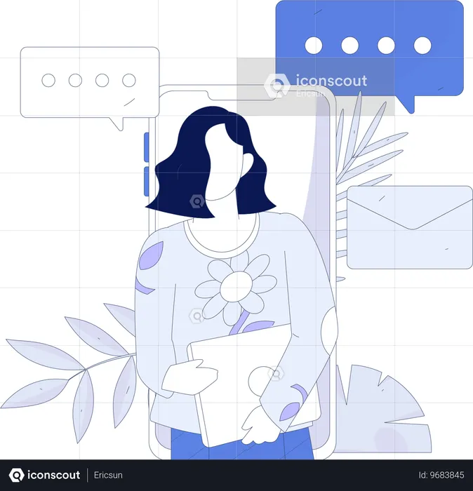 Mulher enviando e-mails on-line  Ilustração