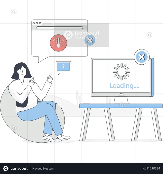Mulher está apontando aviso da web  Ilustração