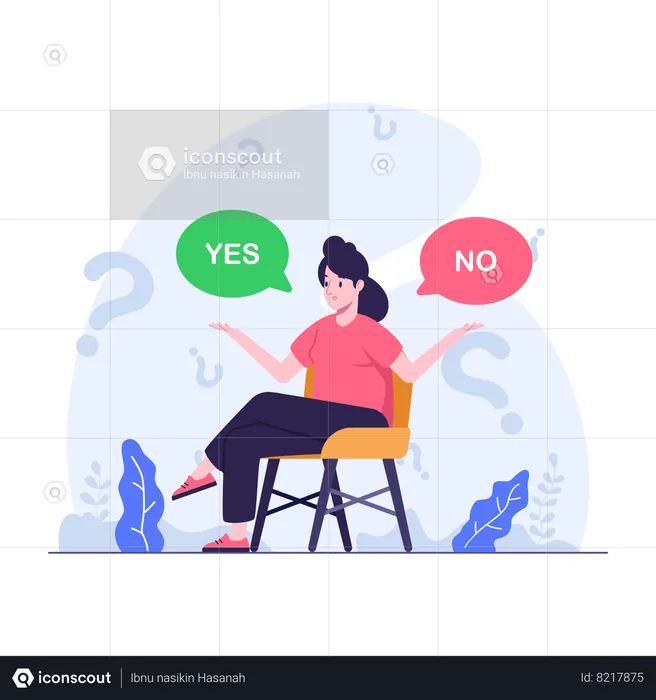 A mulher está confusa na tomada de decisão  Ilustração