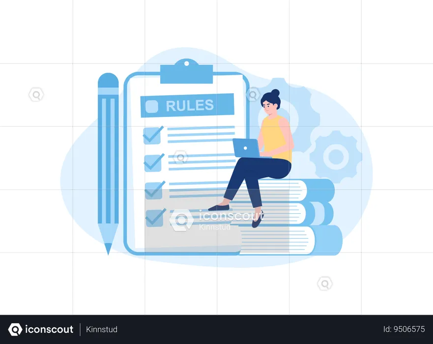 Mulher está gerenciando horários de trabalho com um laptop  Ilustração