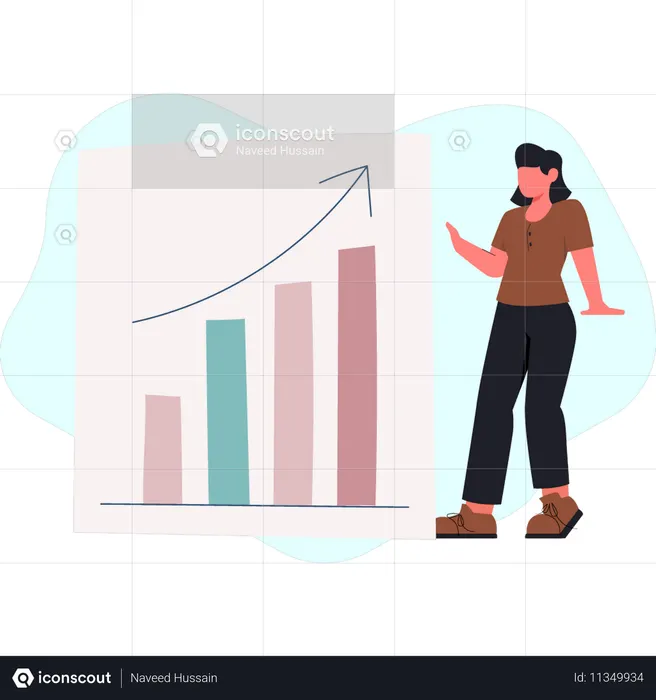 Mulher está olhando o gráfico de crescimento do negócio  Ilustração