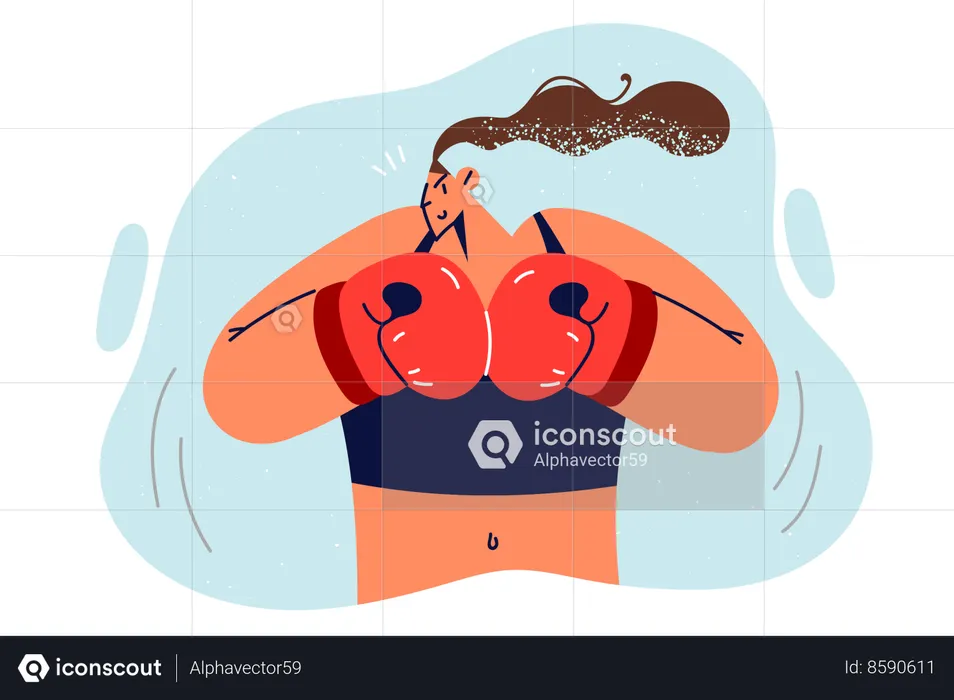 Mulher está usando luvas de boxe  Ilustração