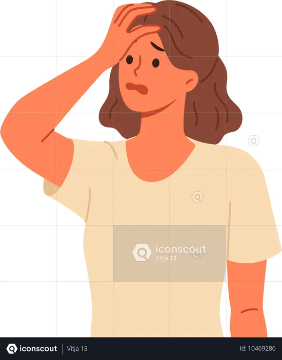 Mulher estressada em pé com a mão na cabeça  Ilustração