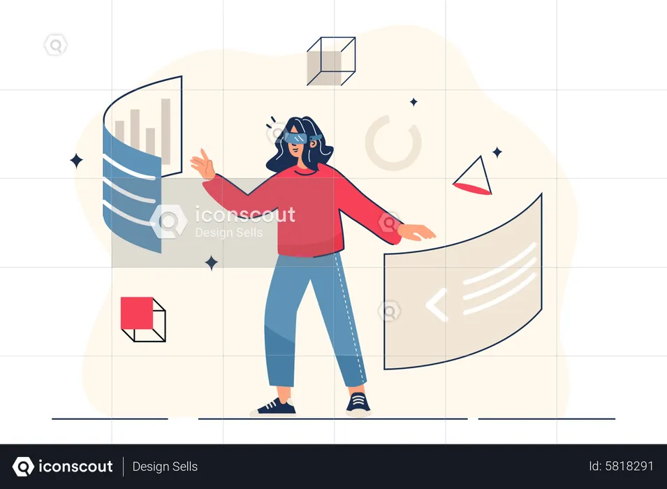 Mulher experimentando o mundo vr  Ilustração