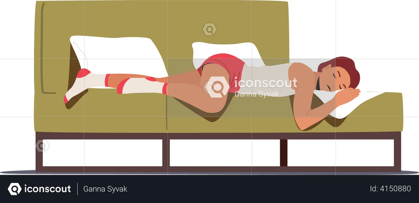 Mulher de fadiga dormindo no sofá  Ilustração