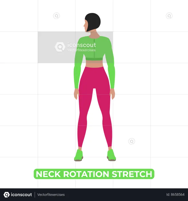 Mulher fazendo alongamento de rotação do pescoço  Ilustração