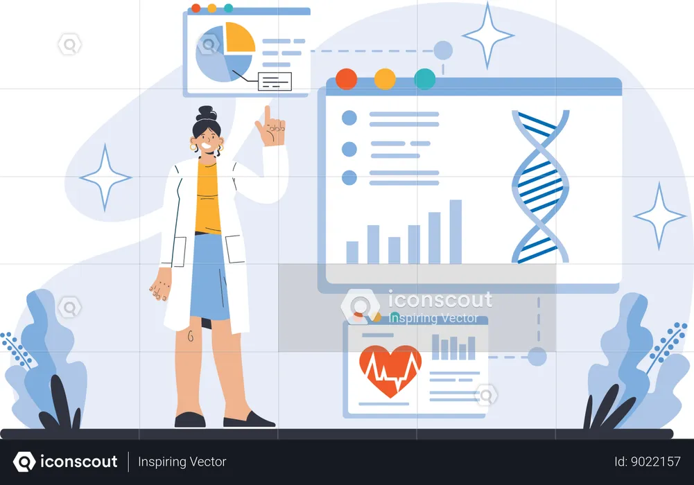 Mulher fazendo análise de DNA on-line  Ilustração