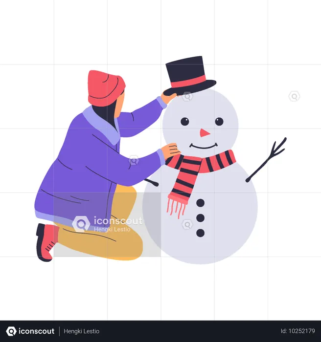 Mulher fazendo boneco de neve  Ilustração