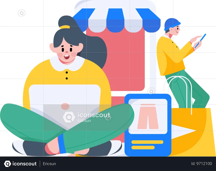 Mulher fazendo compras  Ilustração