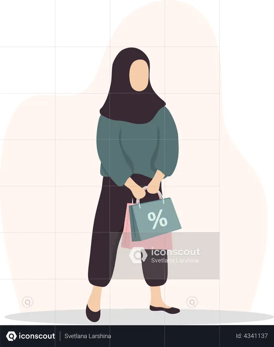 Mulher fazendo compras com desconto  Ilustração