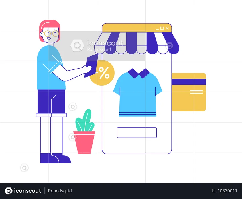 Mulher fazendo compras de roupas online  Ilustração