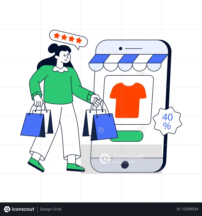 Mulher fazendo compras on-line  Ilustração