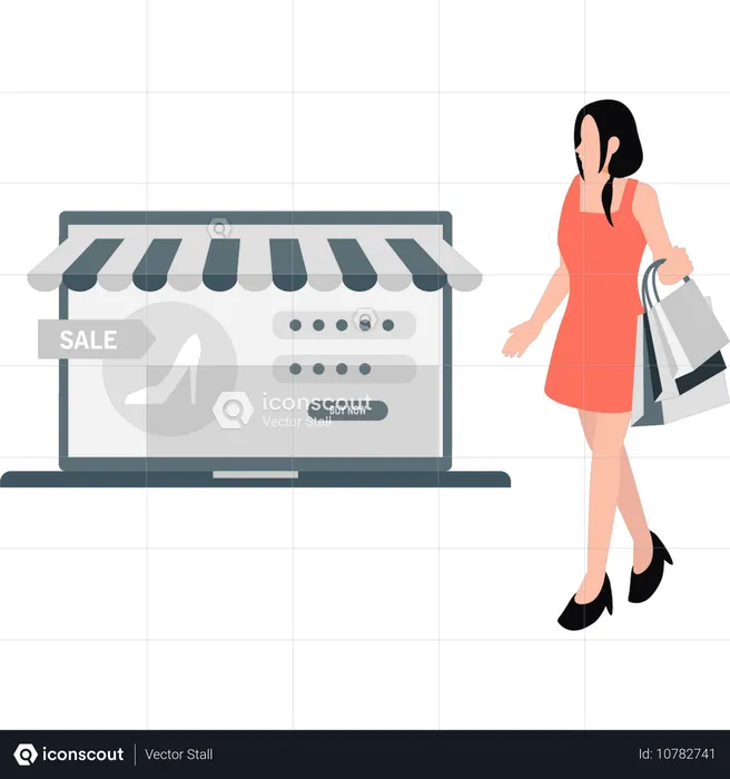 Mulher fazendo compras on-line  Ilustração