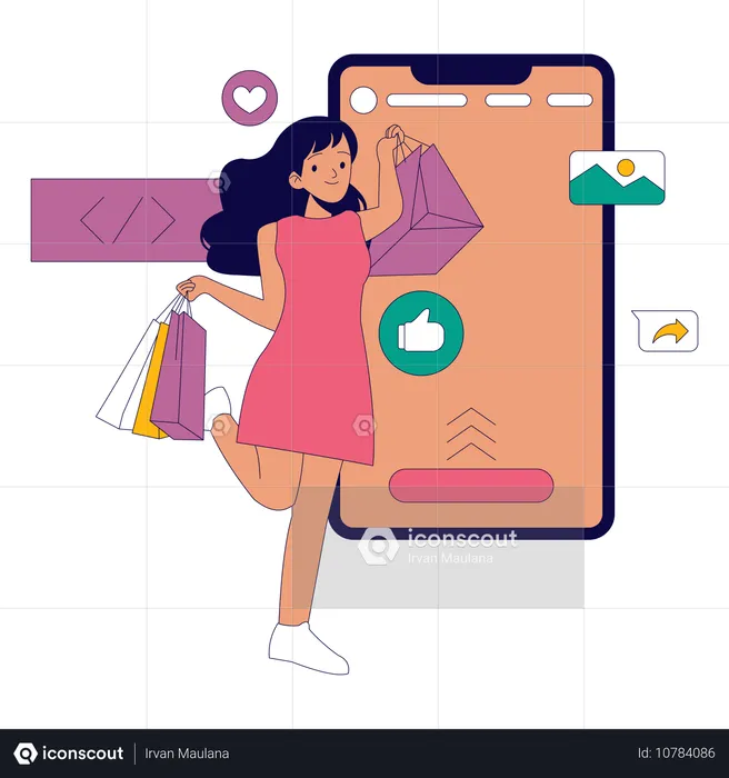 Mulher fazendo compras on-line  Ilustração