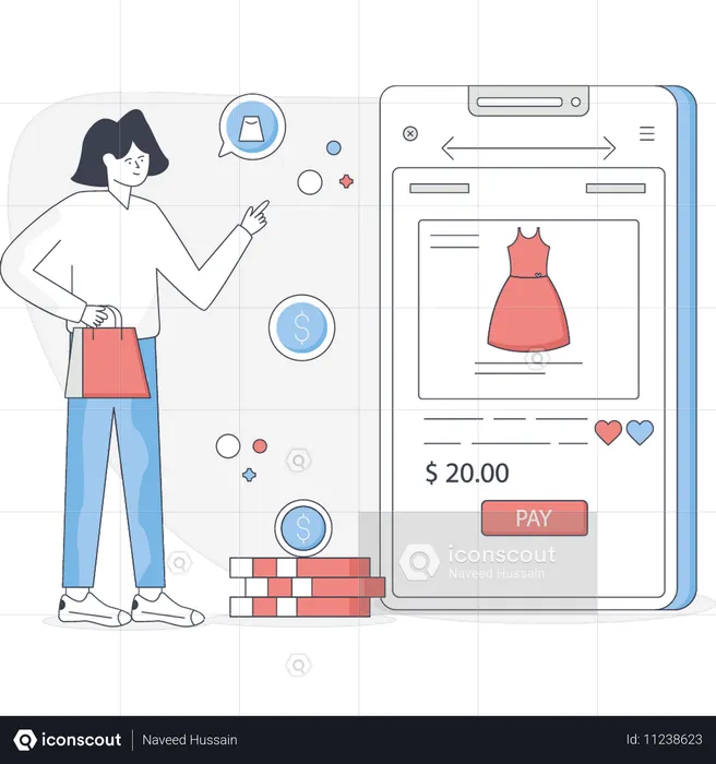 Mulher fazendo compras on-line  Ilustração