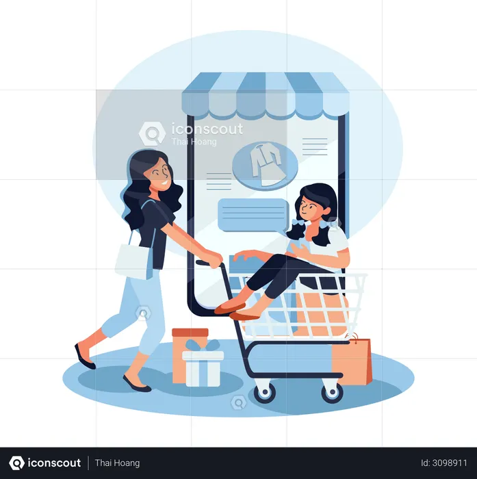 Mulher fazendo compras on-line  Ilustração