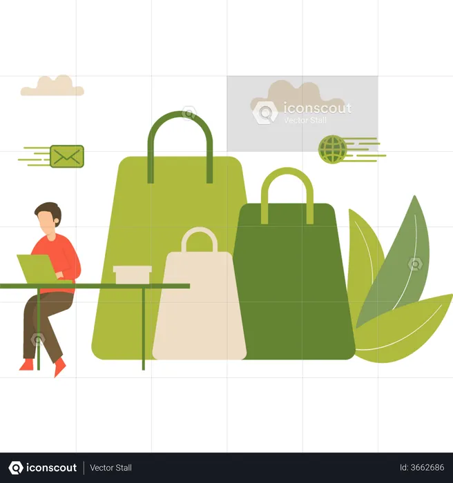 Mulher fazendo compras on-line  Ilustração