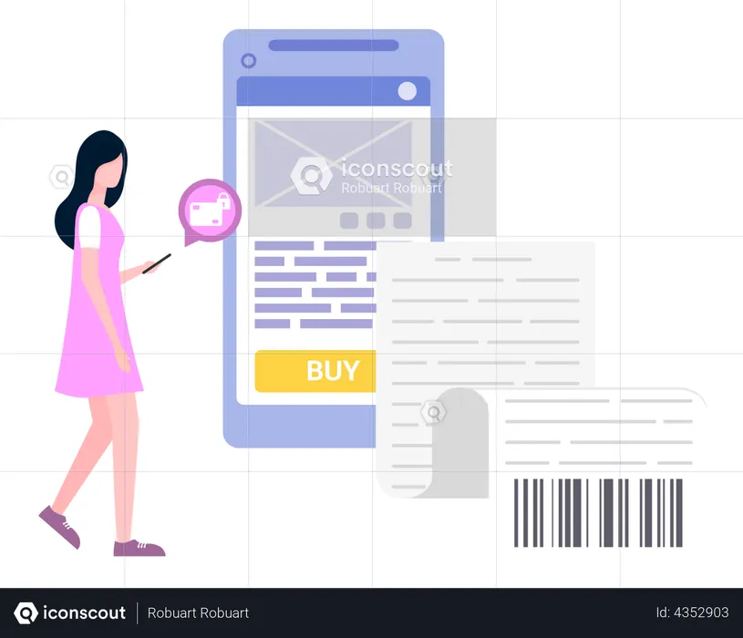 Mulher fazendo compras on-line  Ilustração