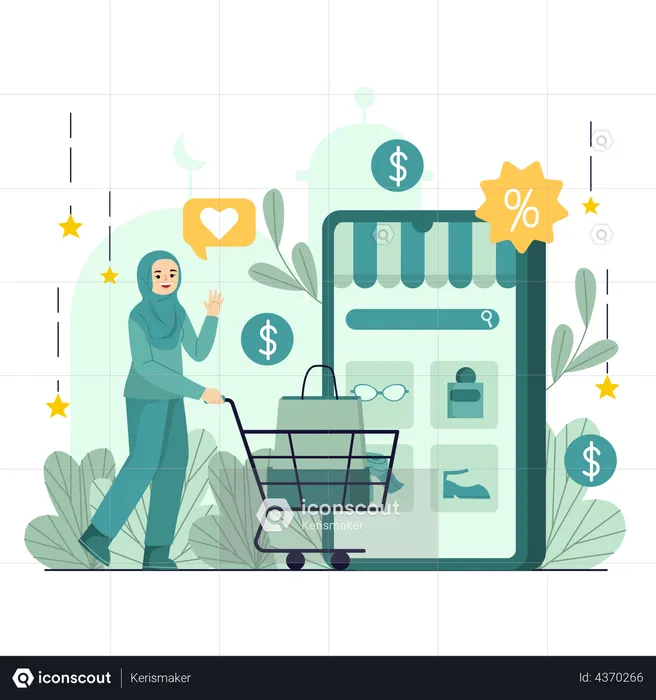 Mulher fazendo compras on-line  Ilustração