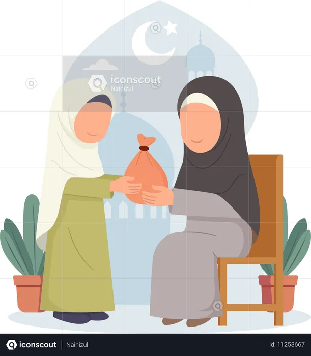 Mulher fazendo doação no zakat  Ilustração