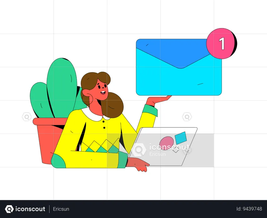 Mulher fazendo email marketing  Ilustração