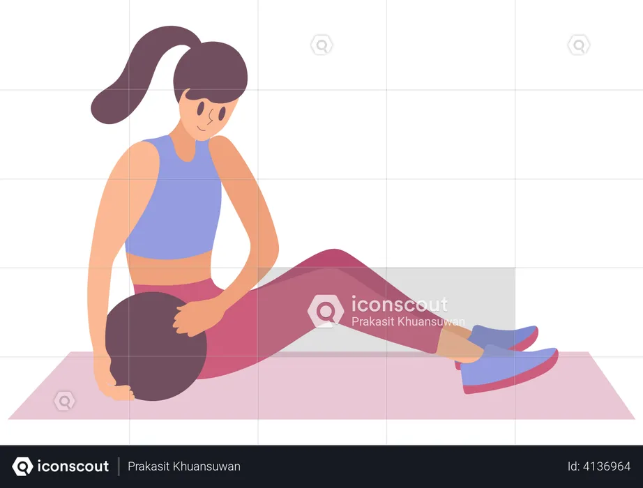 Mulher fazendo exercícios em casa  Ilustração