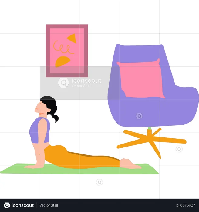 Mulher fazendo exercícios em casa  Ilustração