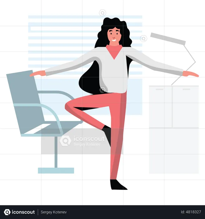 Mulher fazendo exercício físico no trabalho  Ilustração