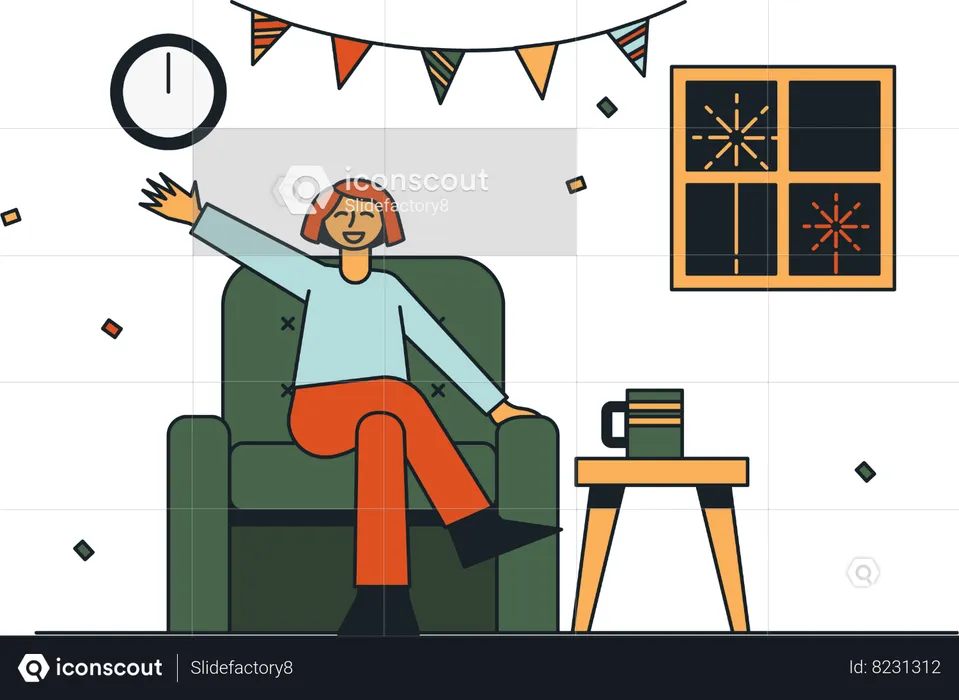 Mulher fazendo festa em casa  Ilustração